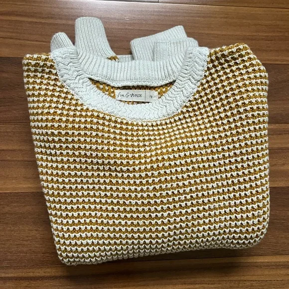 Fin & Vince Kids’ Yellow and White Knit 100% Organic Cotton Sweater - Picture 7 of 8